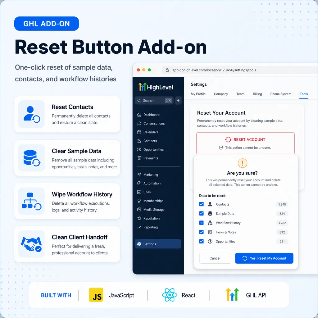 Reset Button Add-on project mockup